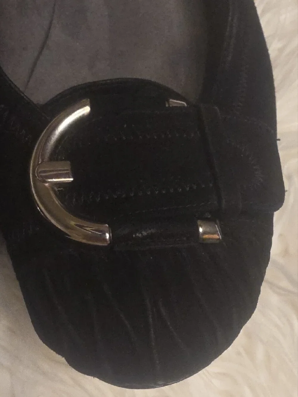 Stuart Weitzman Black Suede Wedge Ballet Flats with Silver Buckle Detail   8.5 - Picture 4 of 11
